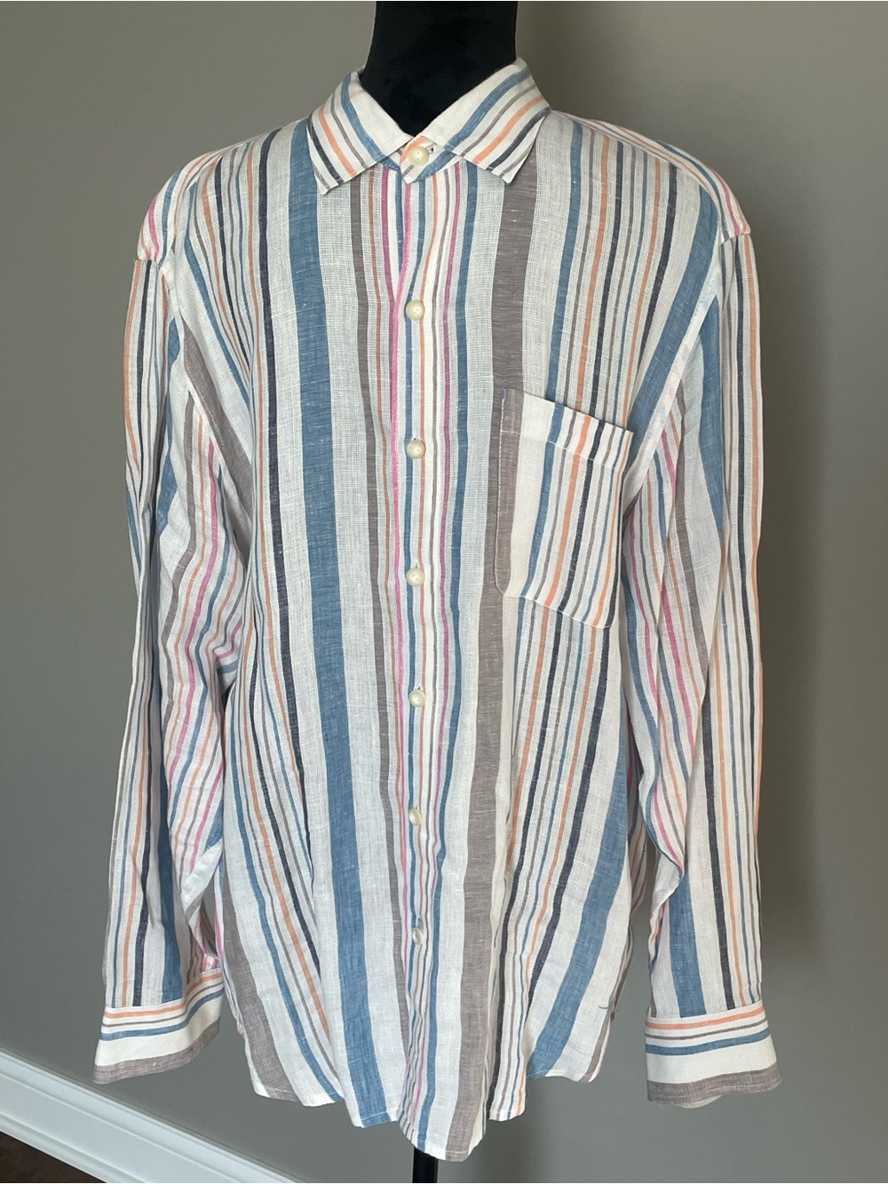 Men’s Casual Striped Button-Down Shirt - Blue, White & Multicolor